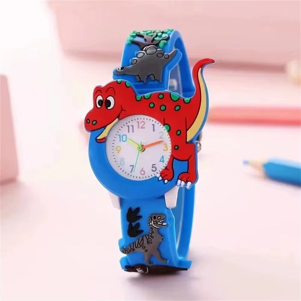 Montre à quartz en silicone pour enfants, dessin animé dinosaure 3D, montre d'étudiant