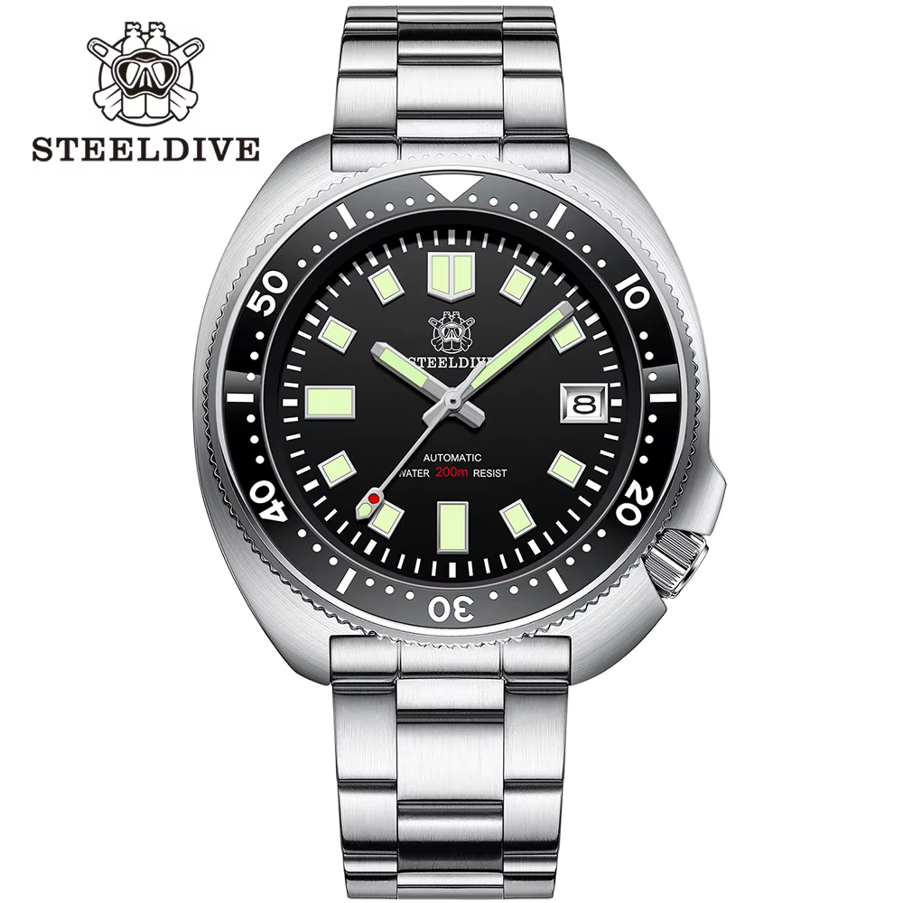 Montre de plongée pour homme SD1970 Steeldive, cadran Sunray, bracelet à fermoir fraisé, boîtier de 