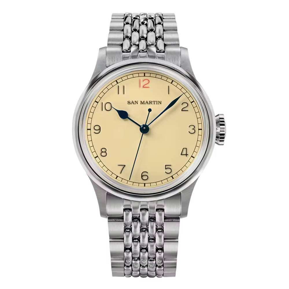 San Martin 38.5mm montre pilote rétro en acier inoxydable NH35 Simple Style militaire hommes montre-