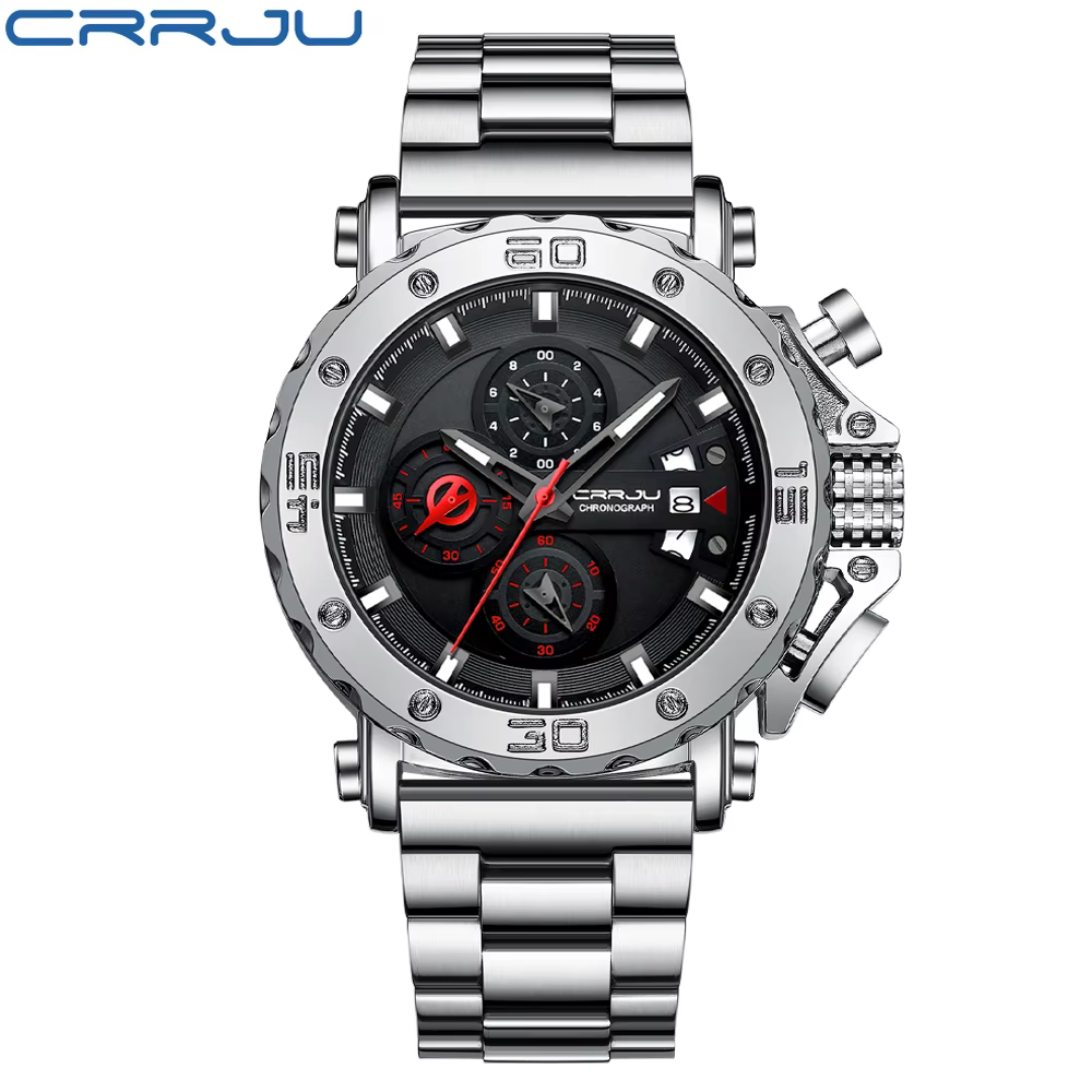 CRRJU montre pour hommes Top marque de luxe grand cadran en acier inoxydable étanche chronographe mo