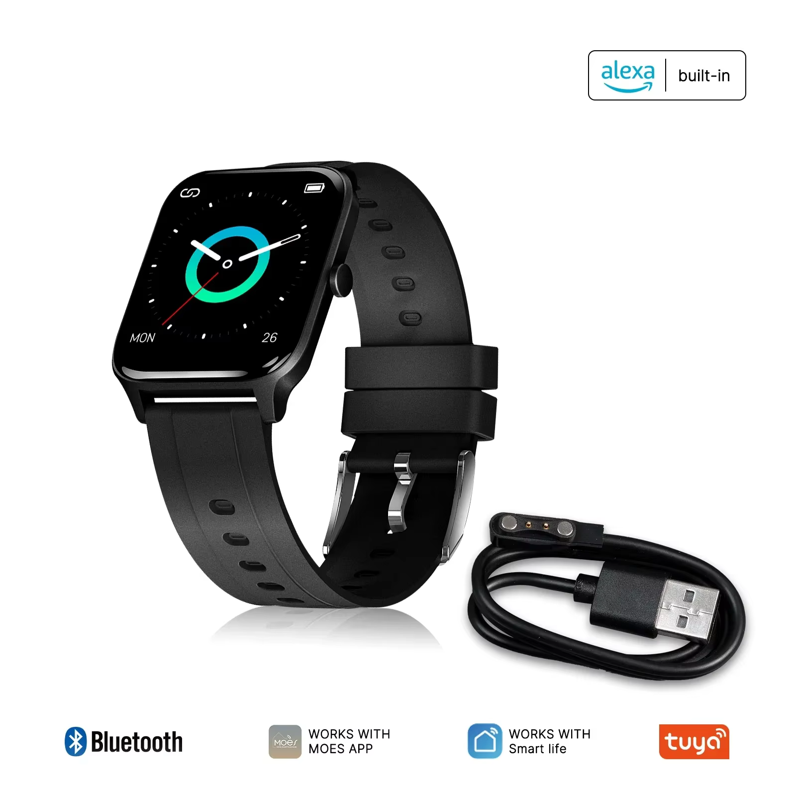 MOES-Montre connectée Alexa, moniteur d'activité physique intégré, moniteur de fréquence cardiaque e
