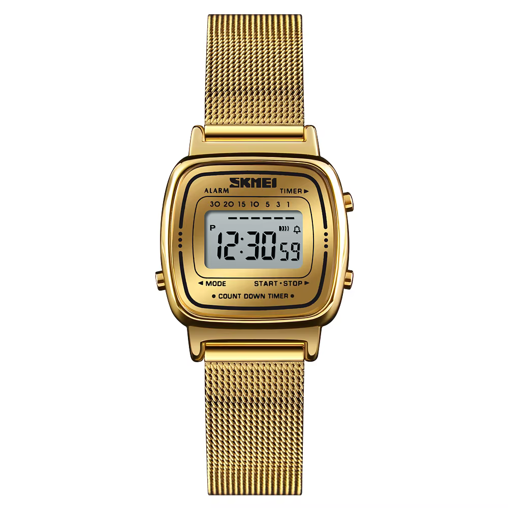 SKMEI – montre numérique dorée pour hommes et femmes, montre-bracelet de luxe en acier inoxydable, 1