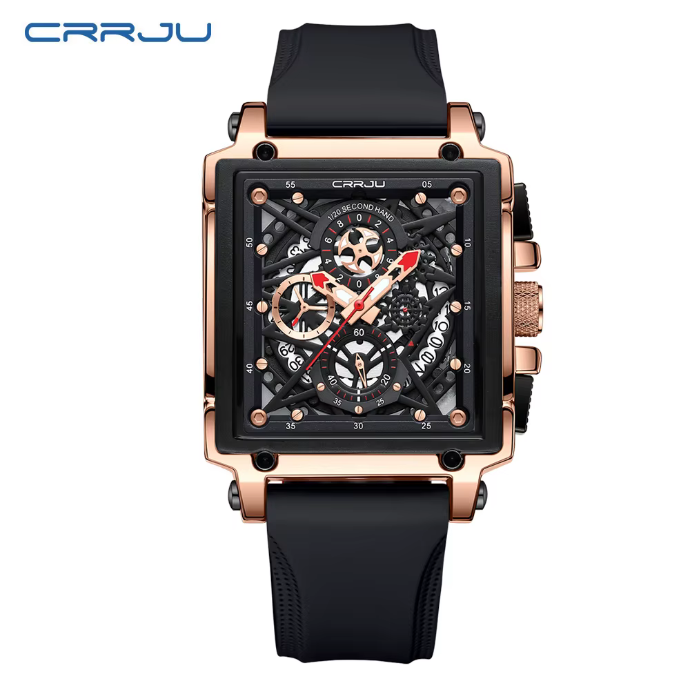 CRRJU montres de sport de mode avec grand cadran montres-bracelets à quartz rectangulaires uniques a