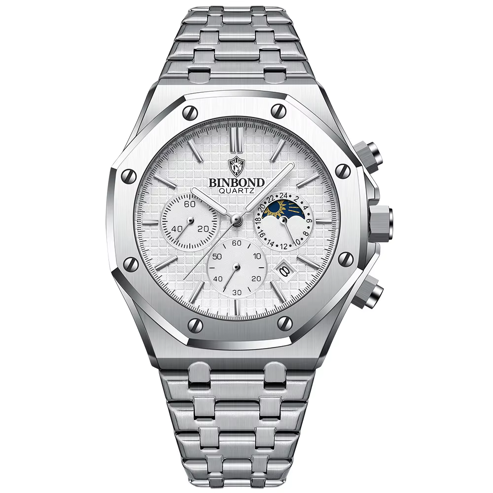 BINBONG-Montre à quartz de luxe étanche pour homme, montre-bracelet chronographe, bracelet en acier 