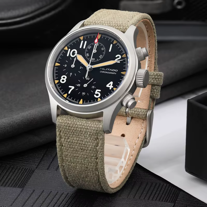 Militado ML1868KF rétro VK67 montre chronographe à Quartz boîtier en acier inoxydable 3 cadran étanc