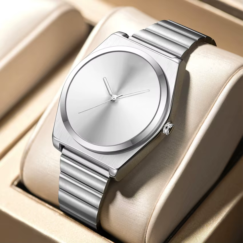 Montre de luxe minimaliste pour hommes, cadran créatif Ultra fin, montre à Quartz, bracelet en acier