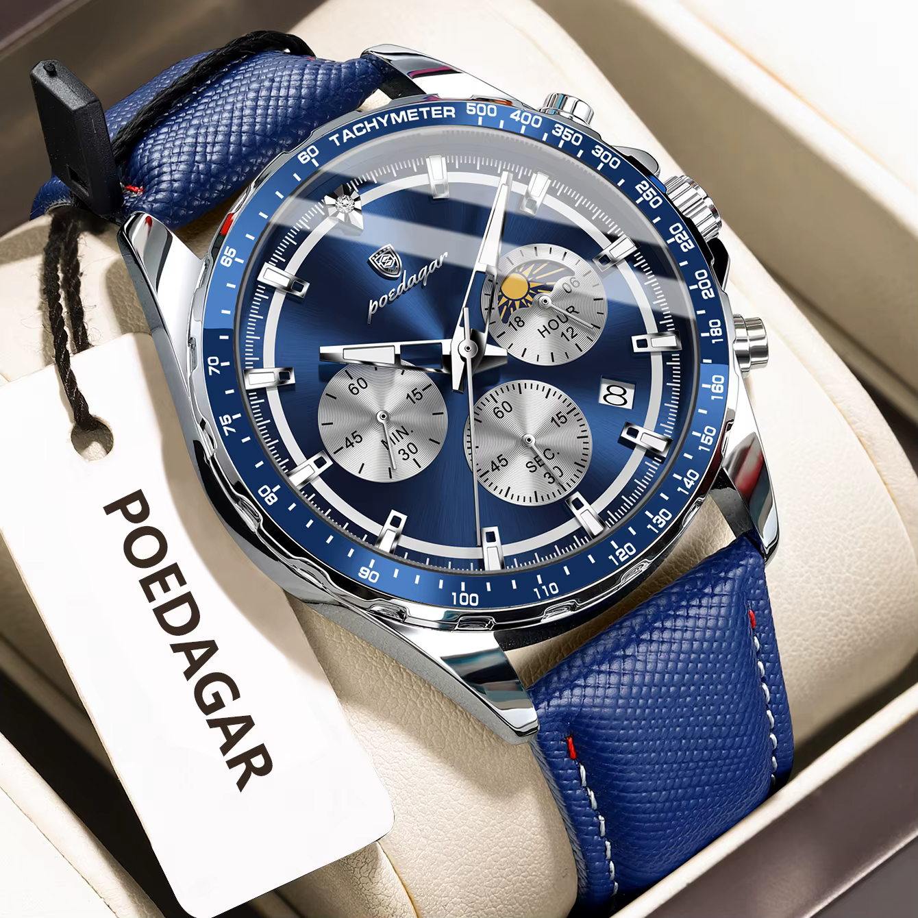 POEDAGAR Original mode hommes horloge lumineux étanche chronographe Date homme montre-bracelet en cu