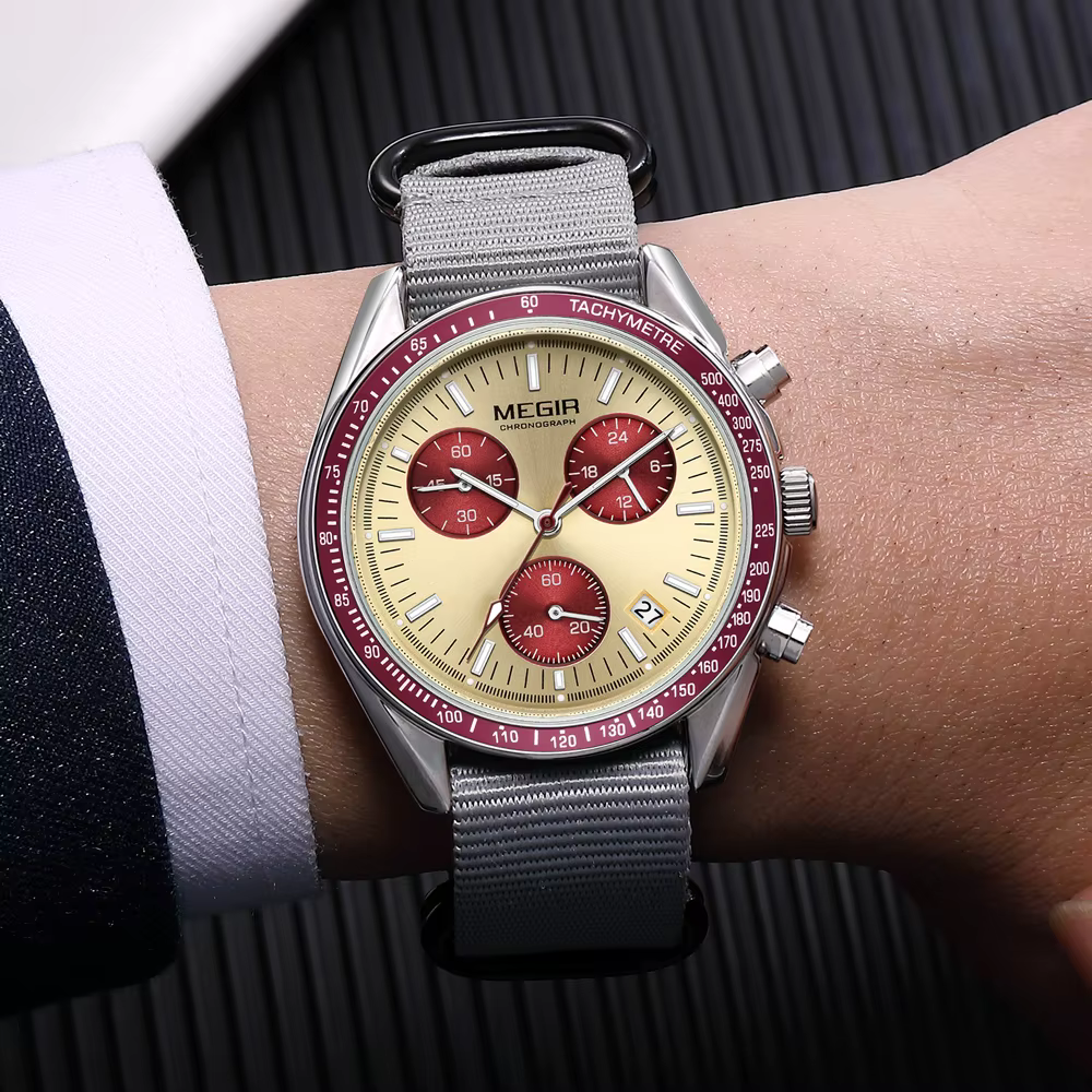 MEGIR nouvelles montres de luxe pour hommes toile tissage bracelet Sport automatique chronographe Qu