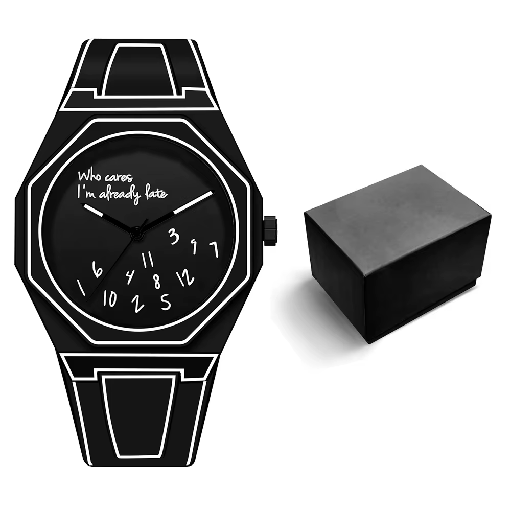Schizche moderne 2D Montres de bande dessinée blanche Montres pour hommes Design de mode décontracté
