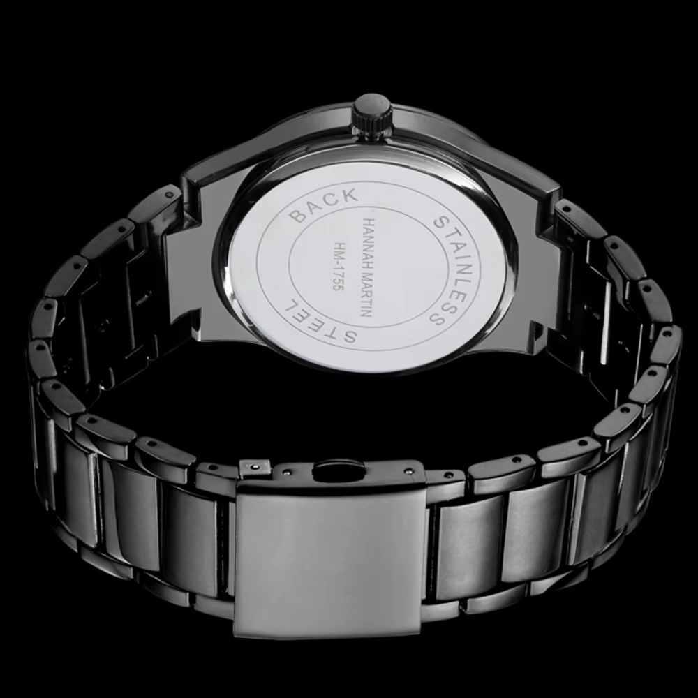Hannah Martin montre en acier inoxydable pour hommes mode affaires Style noir Style minimaliste 3Bar