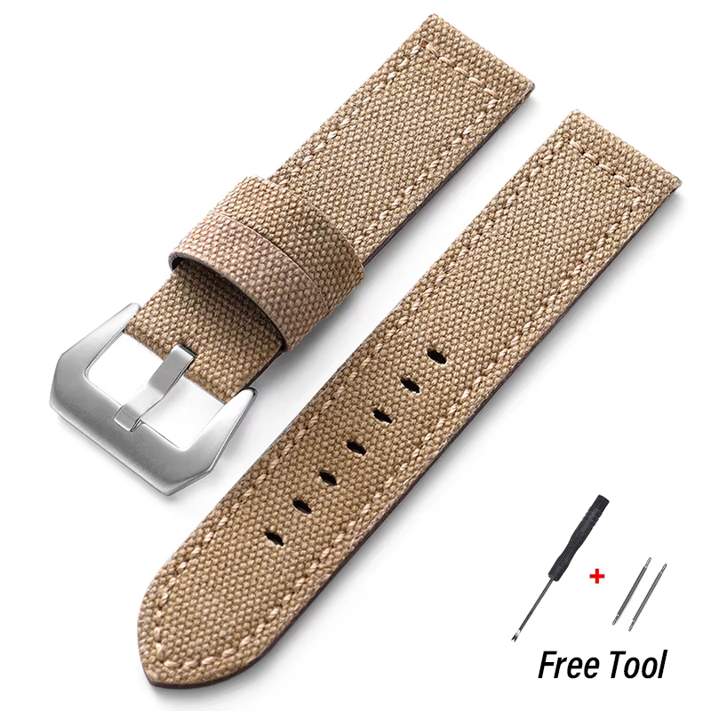 Bracelet de montre vintage en toile respirante 20mm 22mm 24mm, en cuir et toile de voile, pour Paner