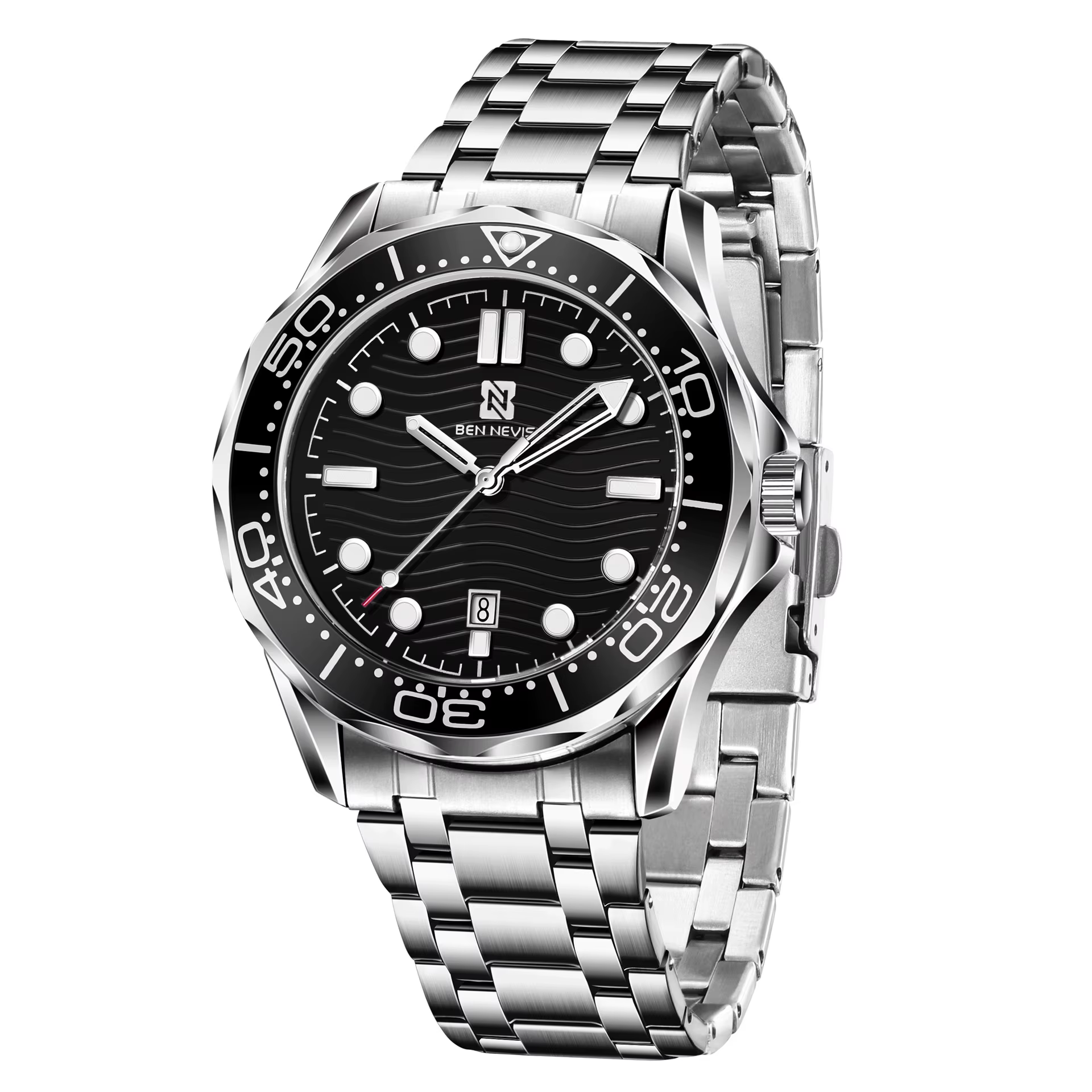 Seam84- Montre à Quartz pour Homme, Série avec Cadran Ondulé de 43mm, Fonction Date et Calendrier, É