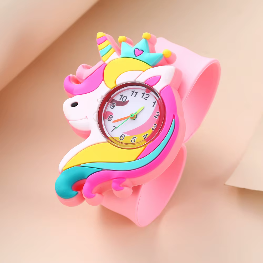 Montre de dessin animé 3D pour enfants, horloge jouet, batterie de rechange gratuite, temps d'étude,