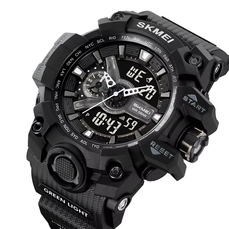 Skmei montres de sport militaires antichoc pour hommes mode double fuseau horaire grande taille cadr