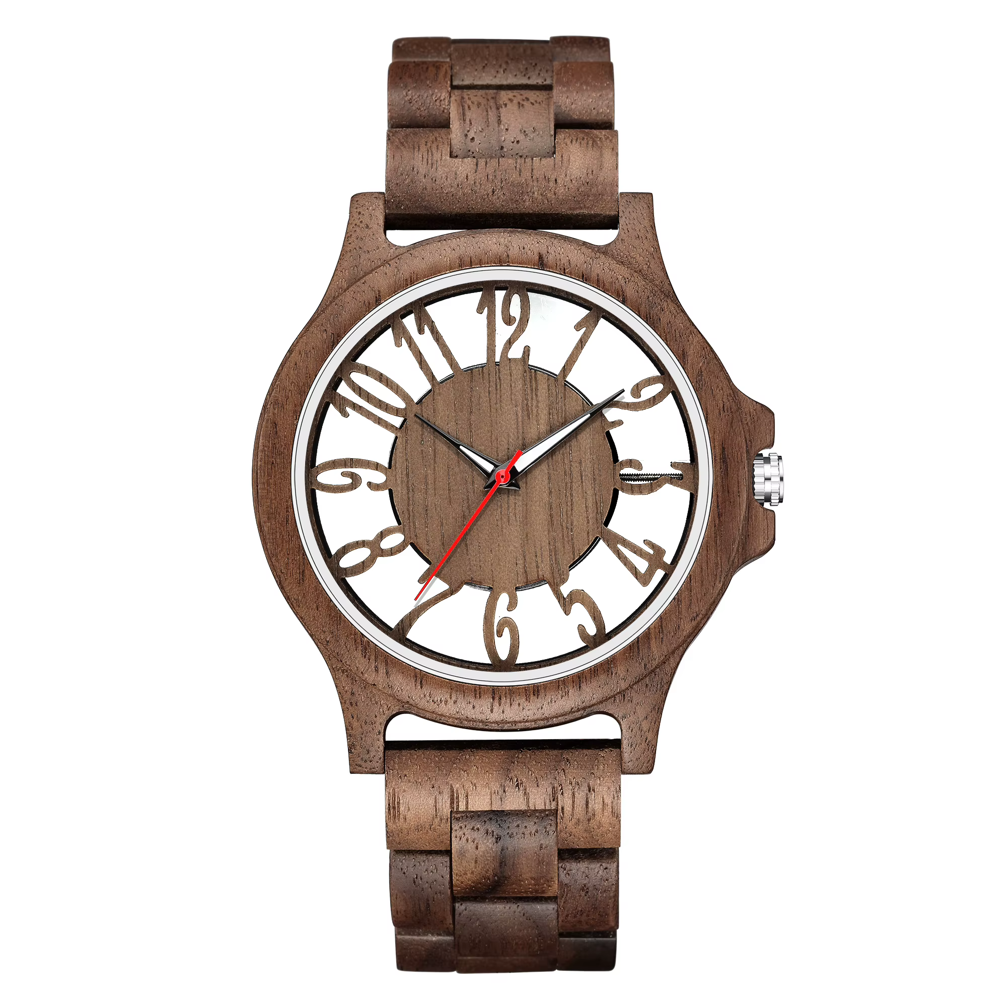 Montre à quartz en bois de style creux pour hommes et femmes, grand cadran, nouveau