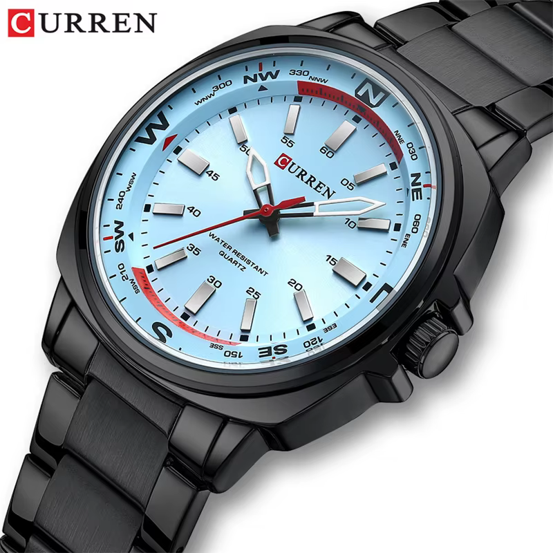 CURREN 8455 montre à Quartz de mode pour hommes affaires bracelet en acier inoxydable veilleuse étan