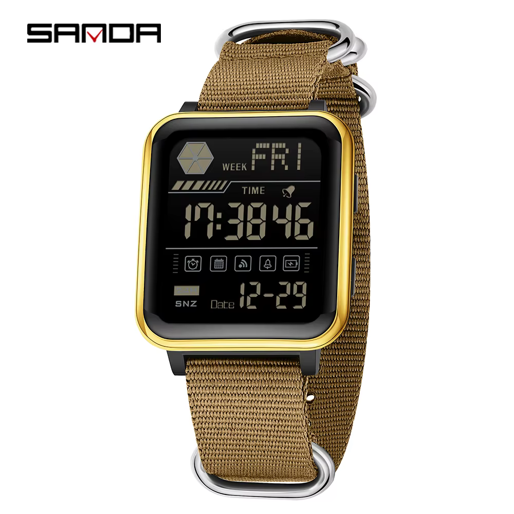 SANDA – montre numérique militaire LED pour hommes, chronographe multifonction, bracelet en Nylon ét