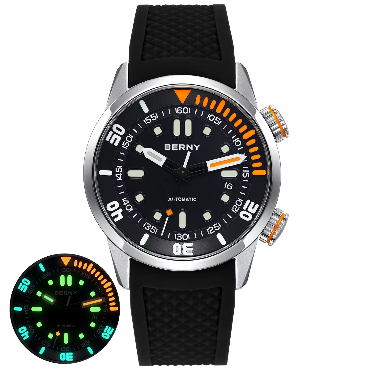 Montre de plongée automatique BERNY pour hommes, super lumineuse, 20 ATM, montre-bracelet de plongée