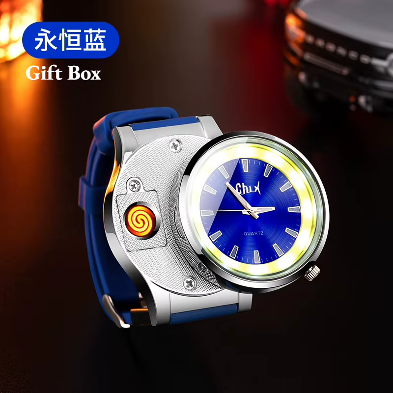 Briquet de montre rechargeable avec boussole – Montre-bracelet multifonctionnelle, allume-cigare cré