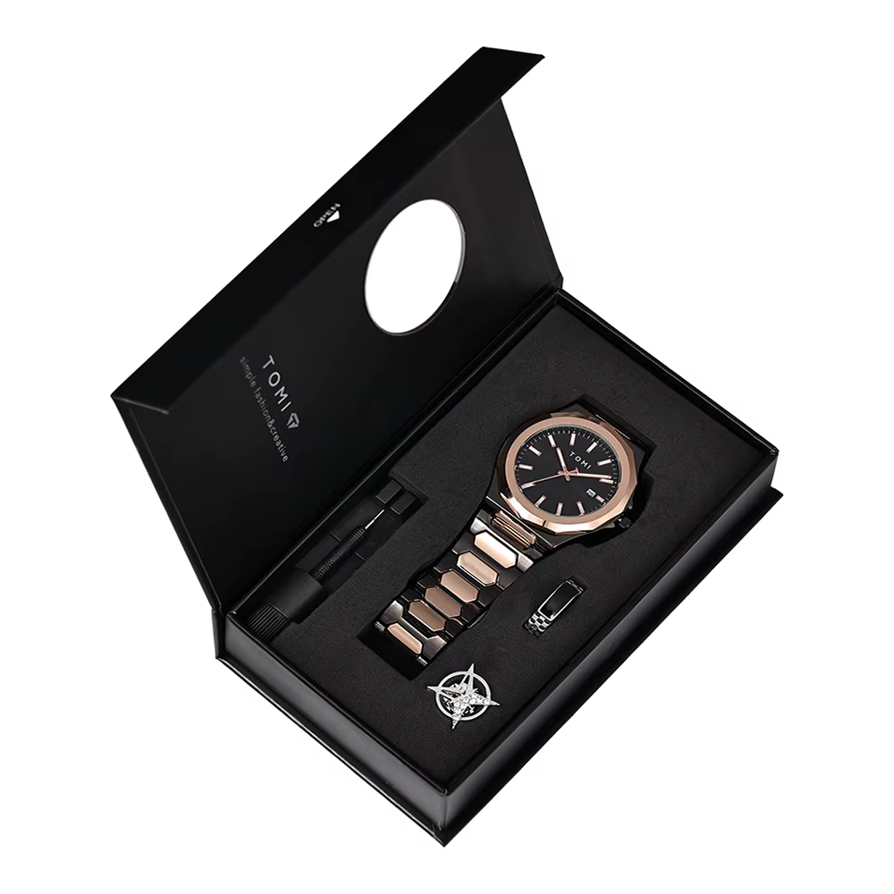 TOMI montre pour hommes d'affaires de luxe coffret cadeau boîtier en or Rose de haute qualité montre
