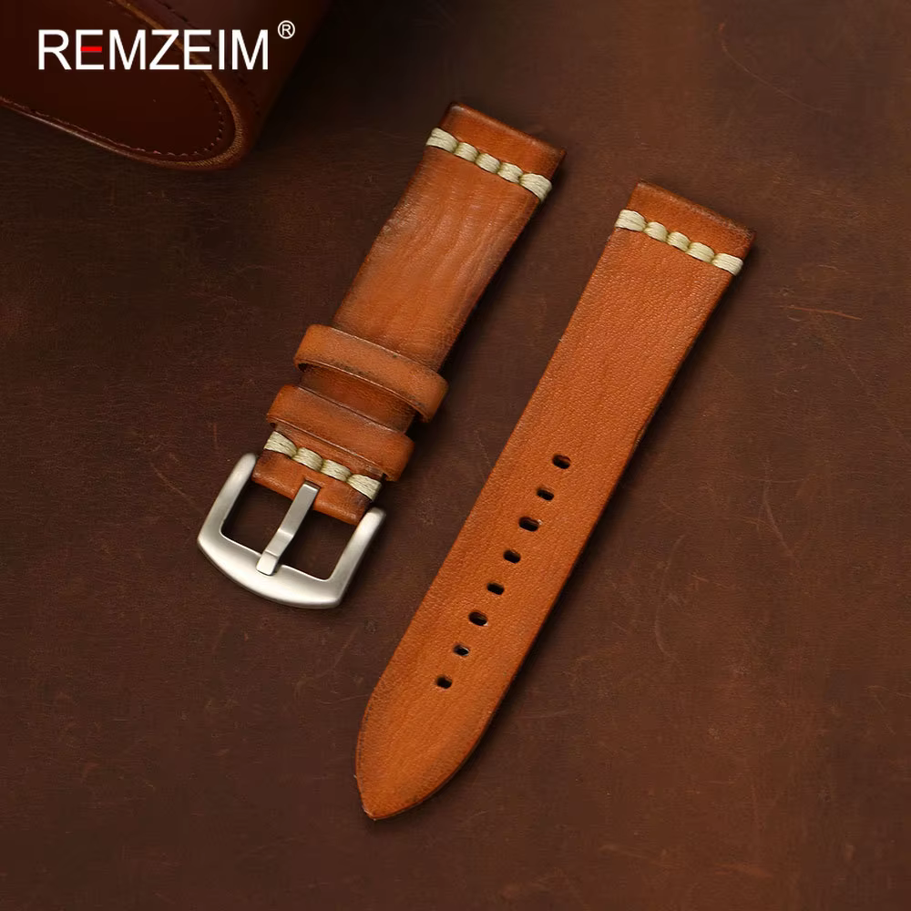 Bracelet de montre en cuir tanné végétal pour hommes, Durable et confortable, 18mm, 20mm, 22mm, 24mm