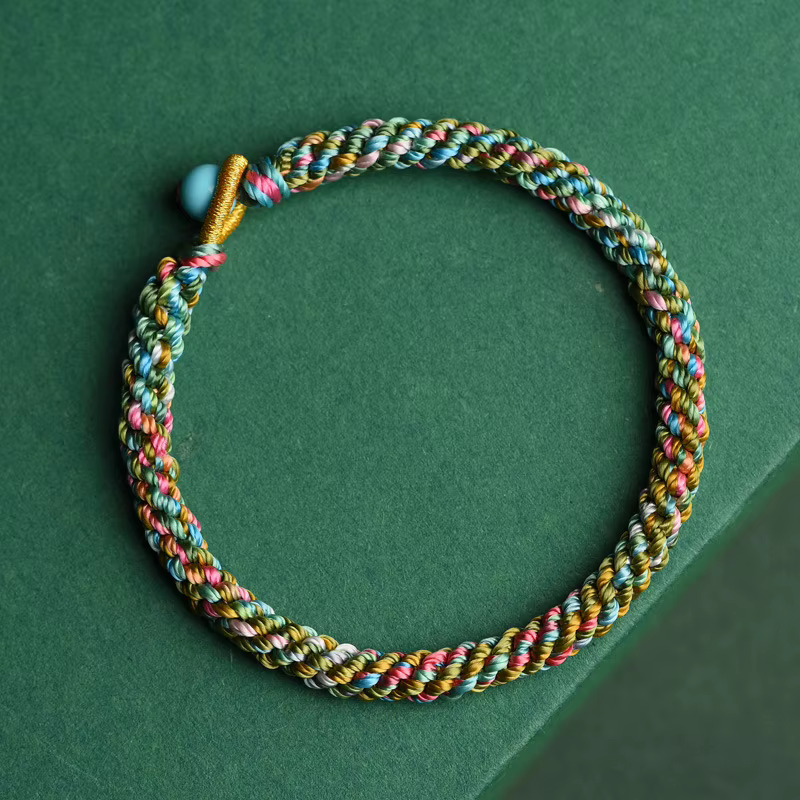 Bracelet en corde tressée multicolore bohème, cordon fait main à cinq couleurs, amulette porte-bonhe