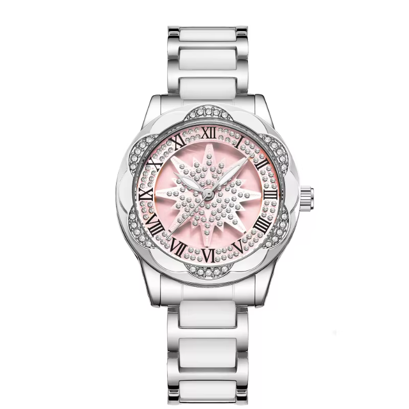 Montre pour femme de luxe avec cadran rotatif orné de diamants, étanche, élégante, haut de gamme, ro