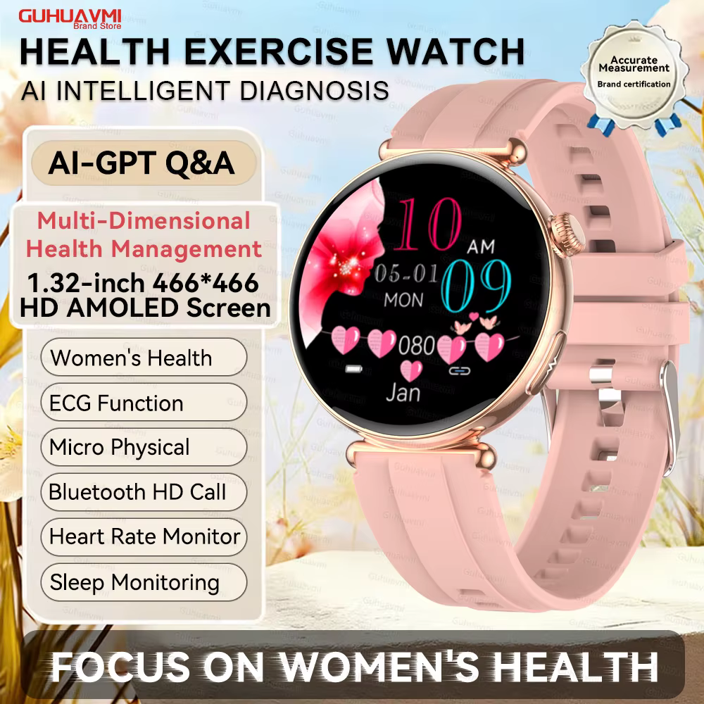 Nouvelle montre connectée 2026 pour femmes, moniteur ECG, fréquence cardiaque, température corporell