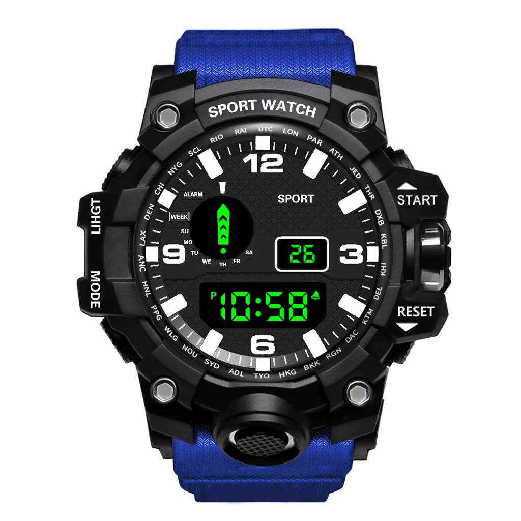 Montre pour hommes de mode sport montre-bracelet électronique grand cadran multifonctionnel étanche 