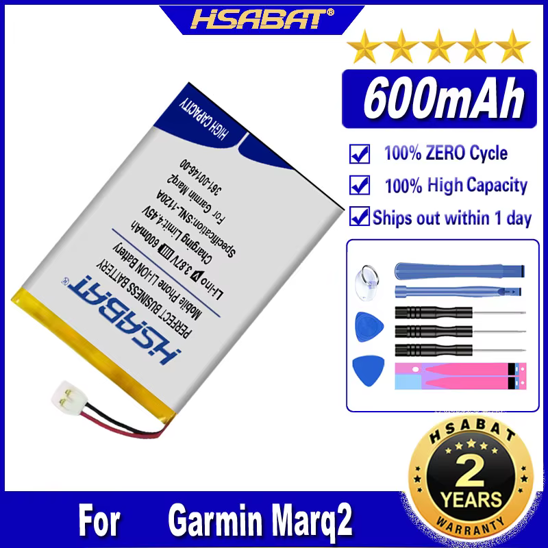 Batterie HSABAT 361-00146-00 600mAh pour montres Garmin Fenix 7, Marq2, MARQ 2, Epix Pro, Forerunner