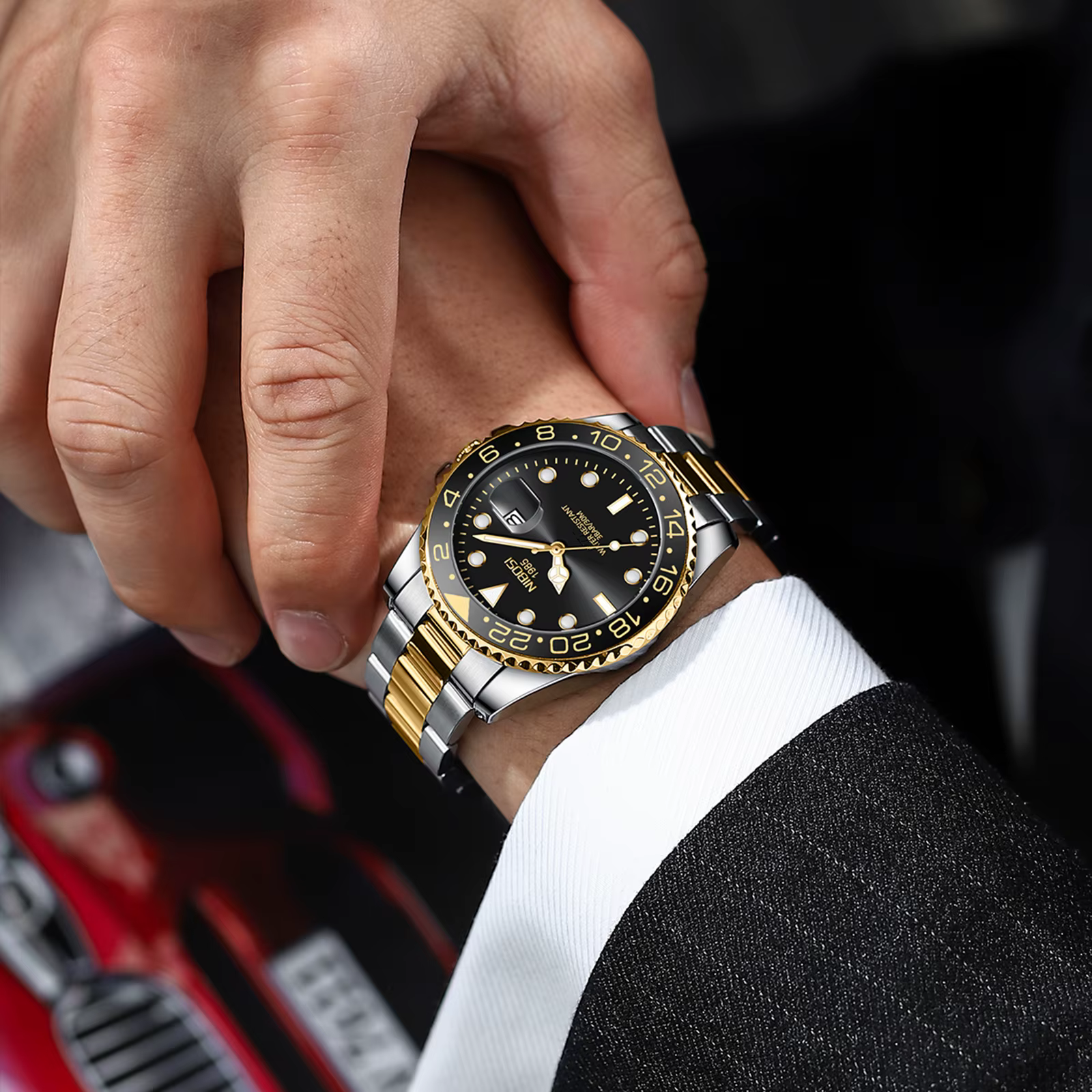 NIBOSI or noir montre hommes Top marque de luxe Quartz hommes montres étanche lumineux en acier inox