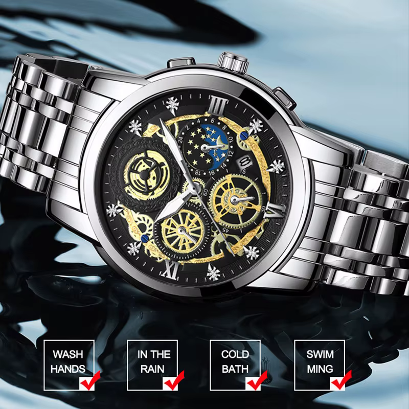 BINBOND luxe Quartz pour hommes montre bracelet en acier inoxydable cadran de luxe lumineux 30M étan