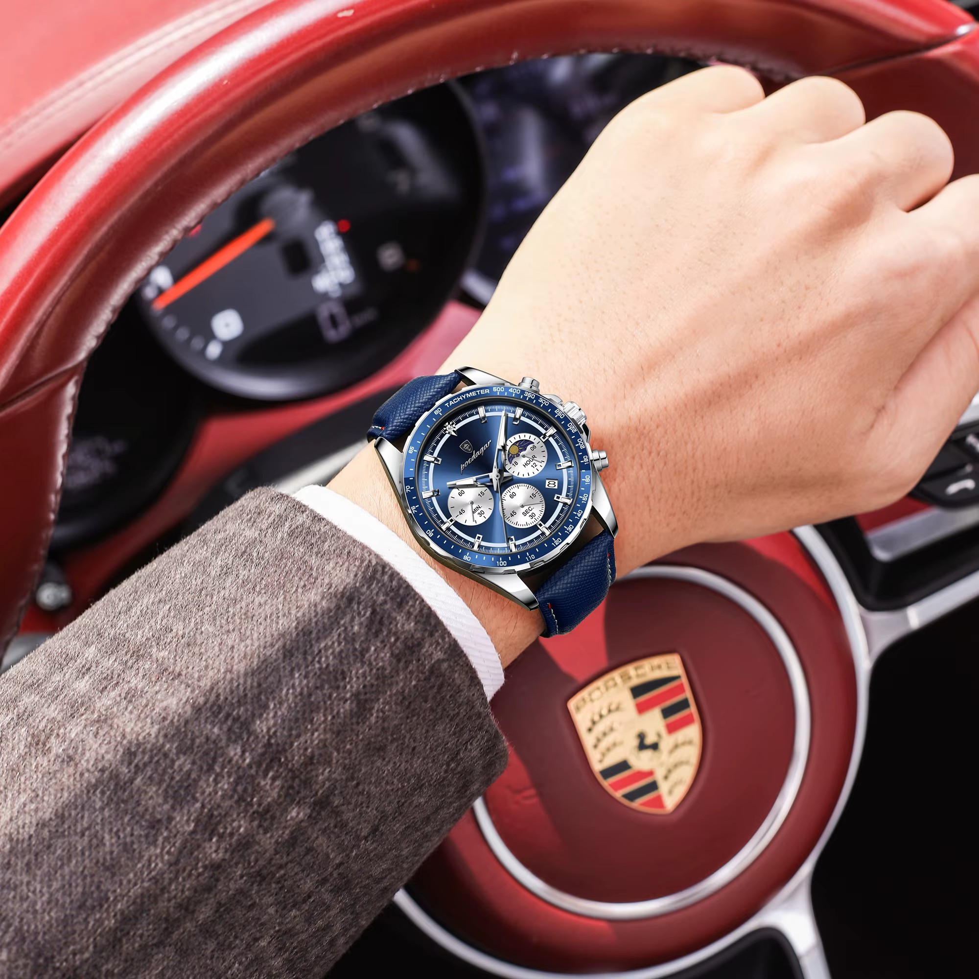 POEDAGAR Original mode hommes horloge lumineux étanche chronographe Date homme montre-bracelet en cu