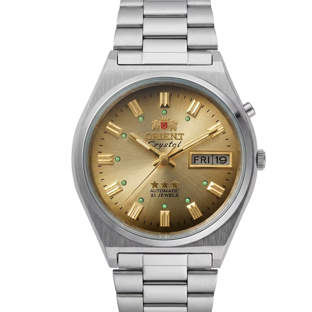 Montre-bracelet Orient 36 mm pour homme, automatique, 21 rubis, lumineuse, jour et date, acier inoxy