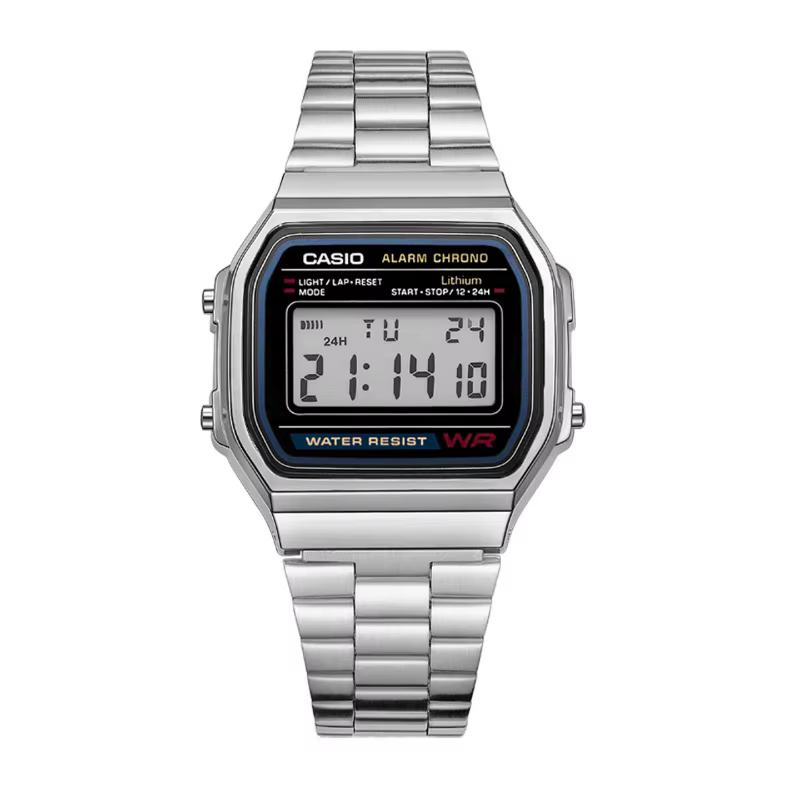 Montre de sport multifonctionnelle carrée classique rétro Casio A158WA-1D, affichage numérique LED,