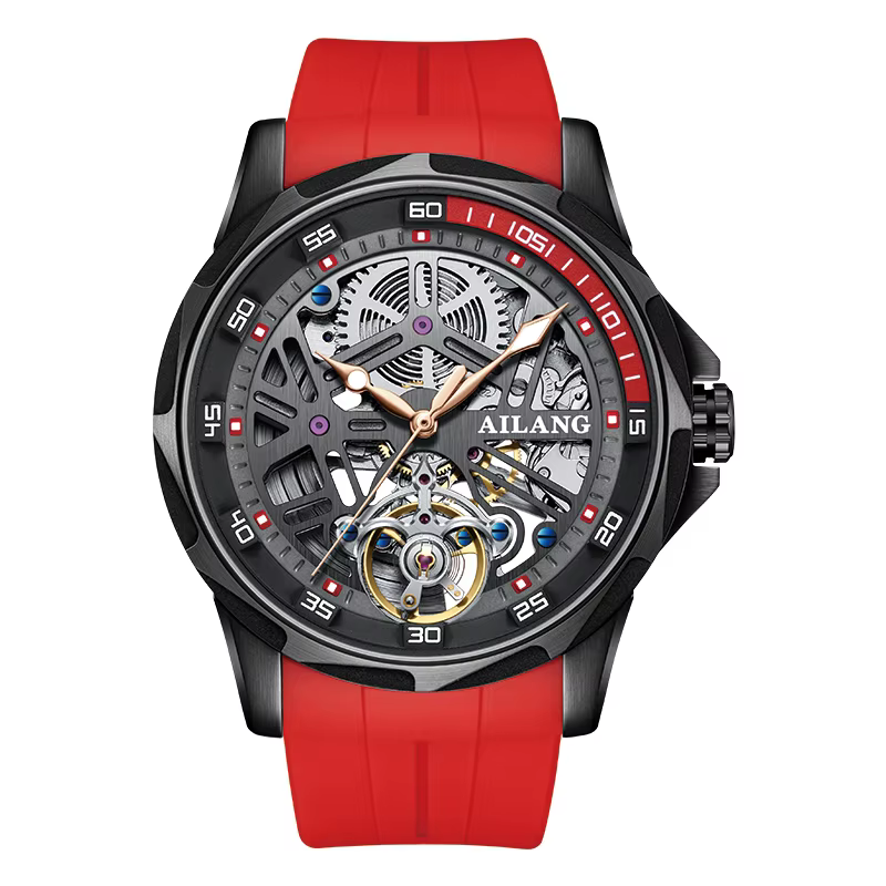 Montre en verre incurvé durable 8206 AILANG, boîtier en acier, tourbillon, lumineuse, étanche, autom