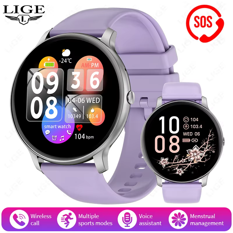Montre connectée LIGE pour femmes, moniteur d'oxygène dans le sang, suivi de la forme physique, appe