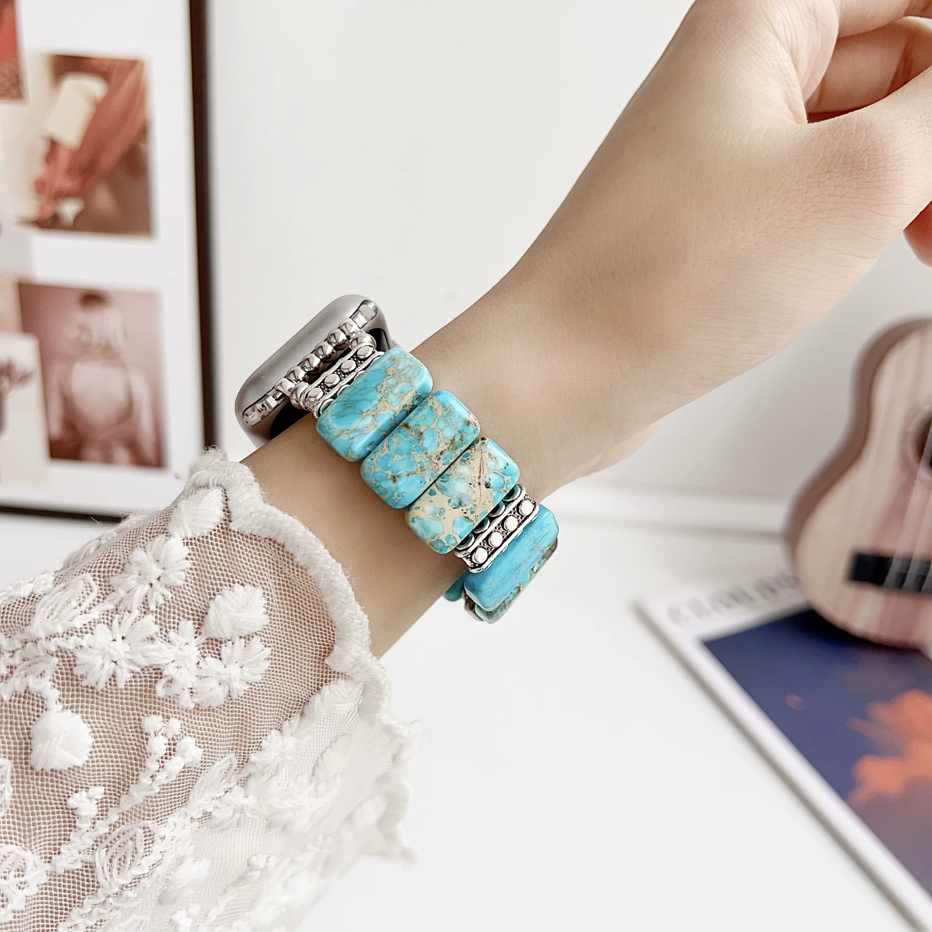 Bracelet en pierre élastique élégant pour Apple Watch, pour femmes, séries 11/10/9/8/7/6, 40mm 41mm