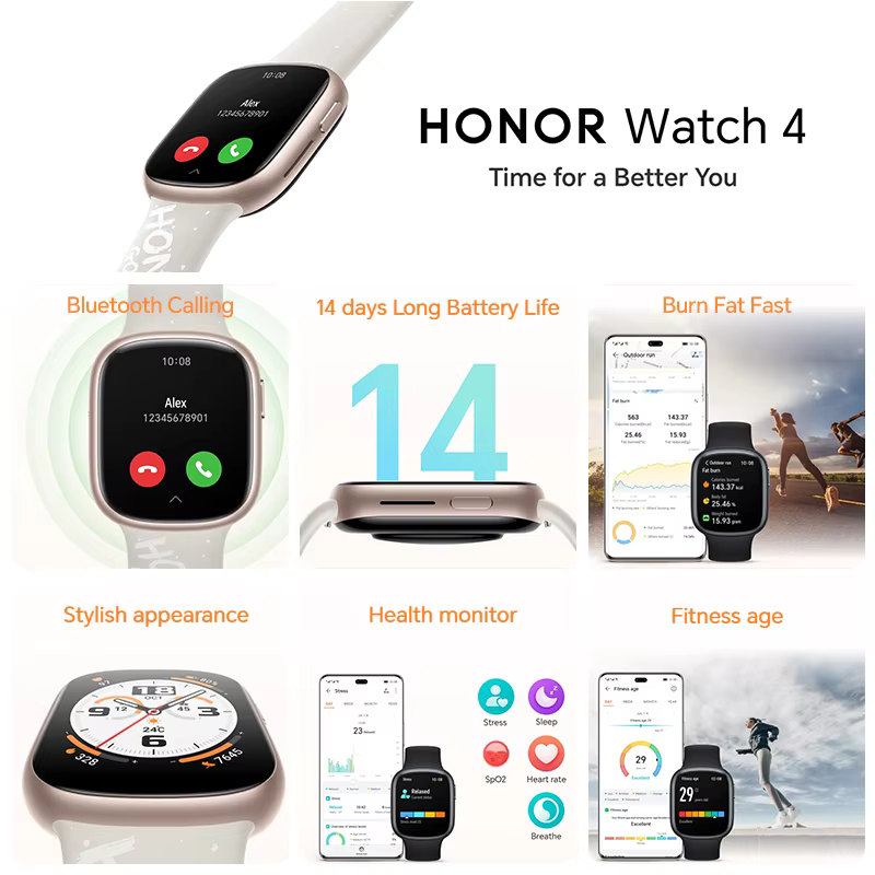 Version mondiale HONOR Watch 4 montre intelligente 5ATM moniteur d'oxygène sanguin BT5.2 GPS Bluetoo