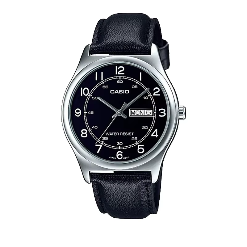 Montre à quartz pour homme CASIO MTP-V006L, bracelet en cuir, affichage jour et date, résistance à l