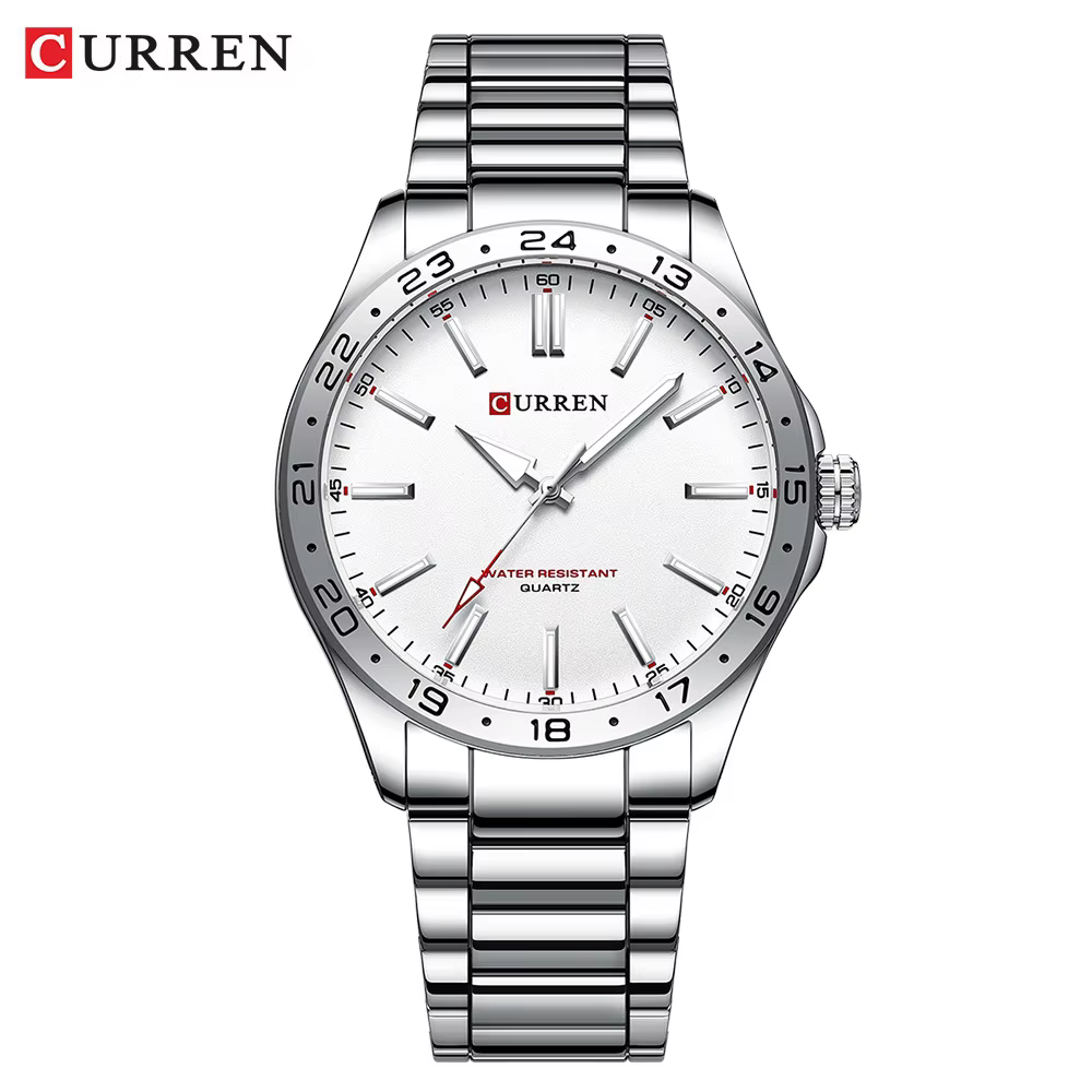 CURREN 8452 hommes montre à Quartz Simple mode loisirs affaires horloge noir argenté bracelet en aci