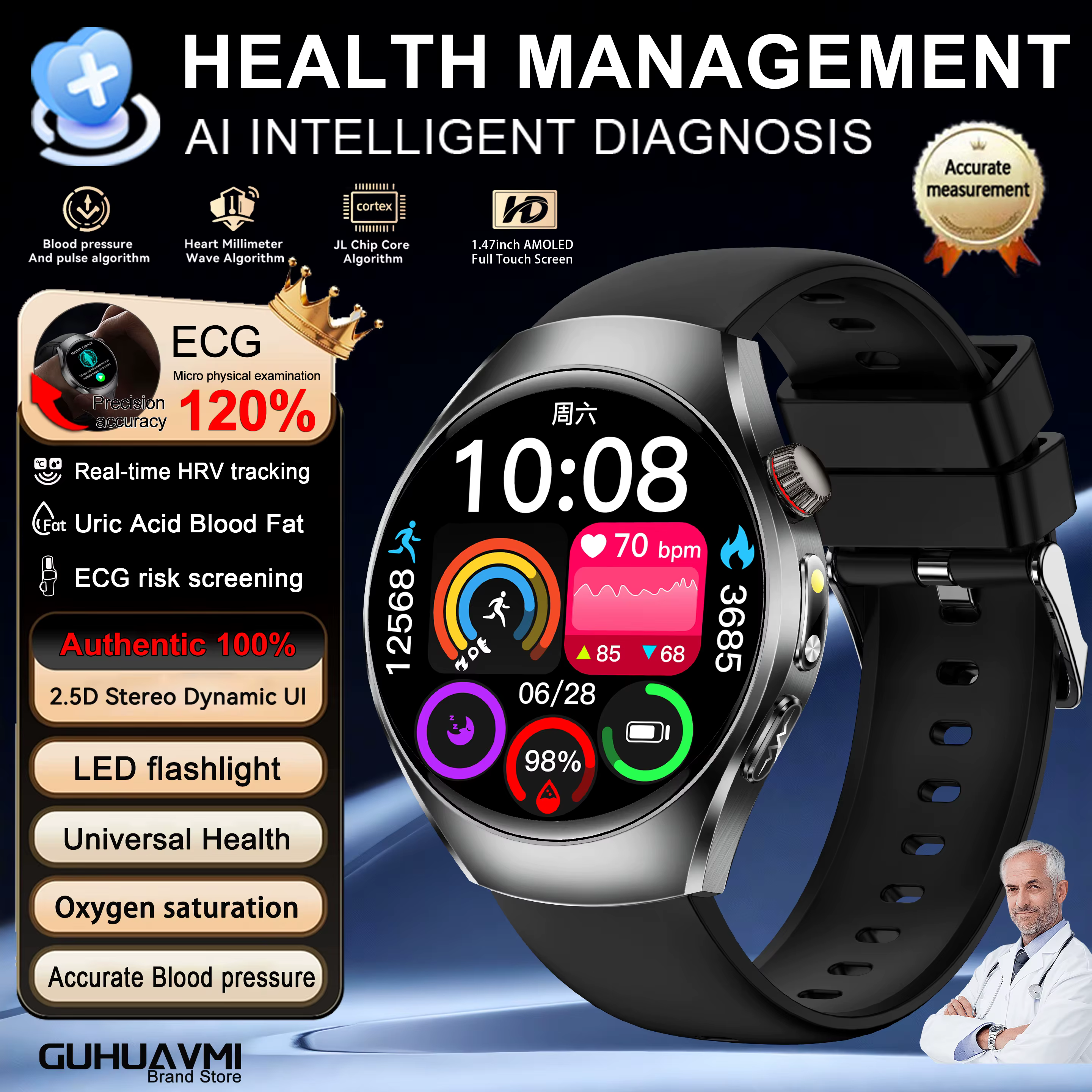 Nouvelle Montre Connectée 2026 pour Hommes : Analyse Corporelle Précise (Lipides Sanguins, ECG, Acid