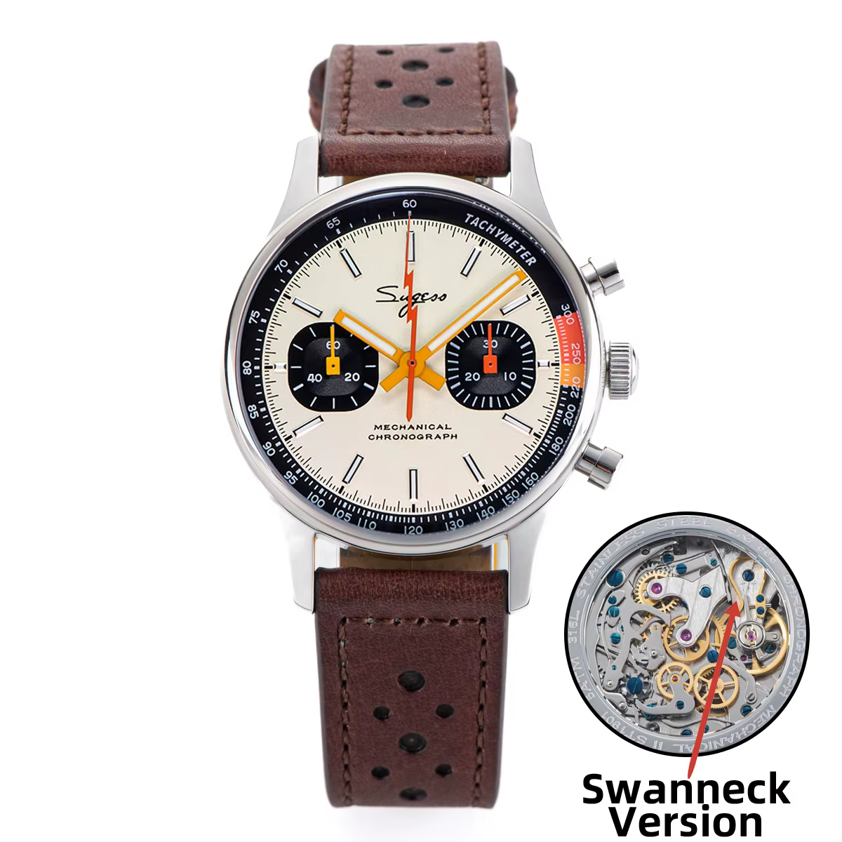 Sugess montre pilote avec mouvement mouette montre-bracelet à col de cygne chronographe mécanique sa