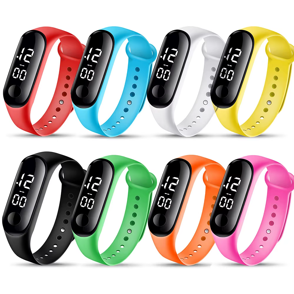 8 pièces enfants montres pour filles bracelet en caoutchouc étanche école étudiant montre LED femmes