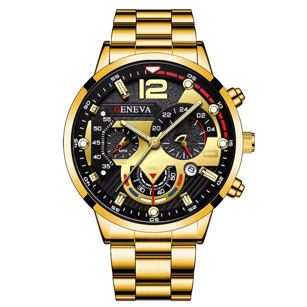 Montre chronographe pour homme avec bracelet en acier argenté, grand cadran, montre à quartz analogi