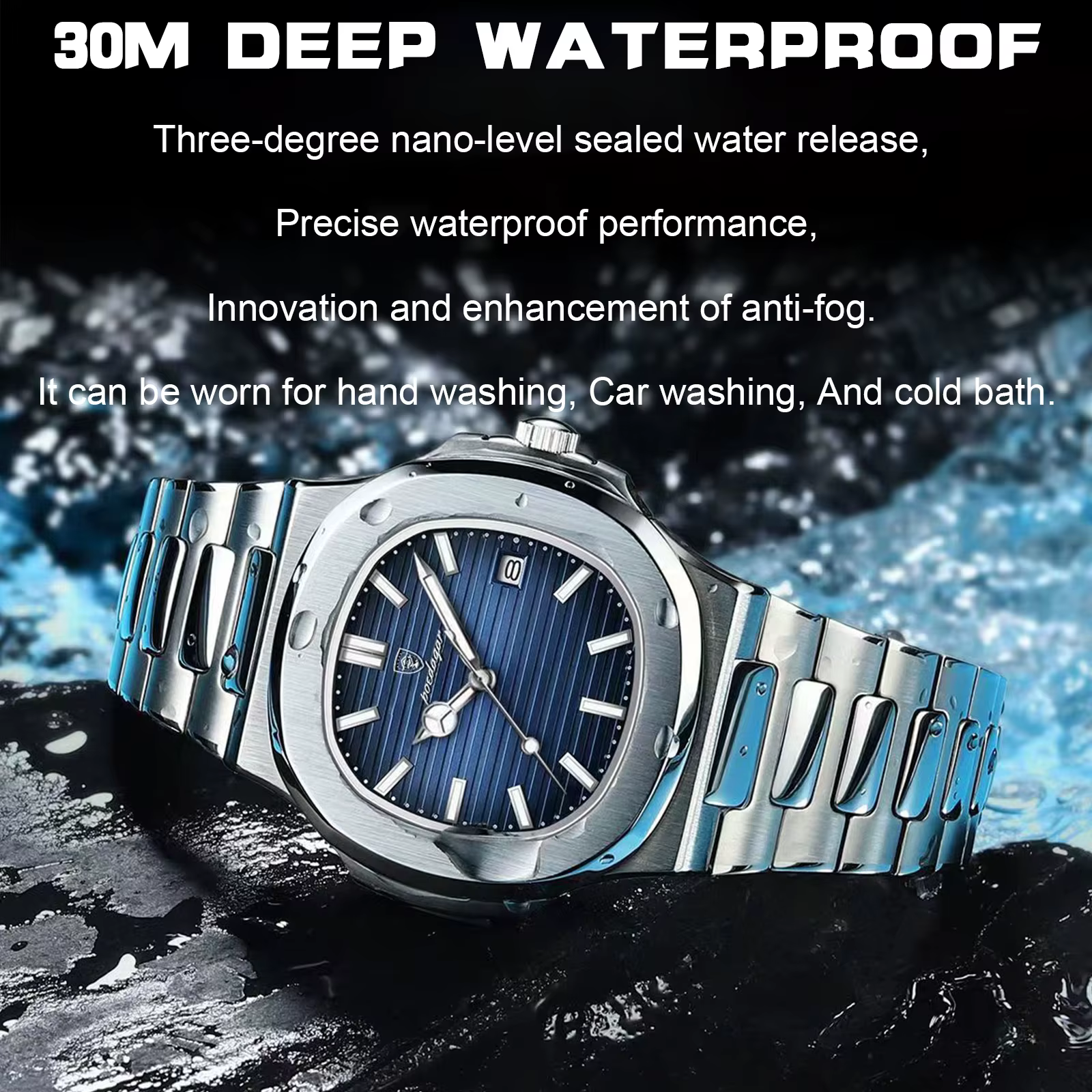 POEDAGAR luxe élégant hommes montres Date lumineux étanche en acier inoxydable homme horloge Origina