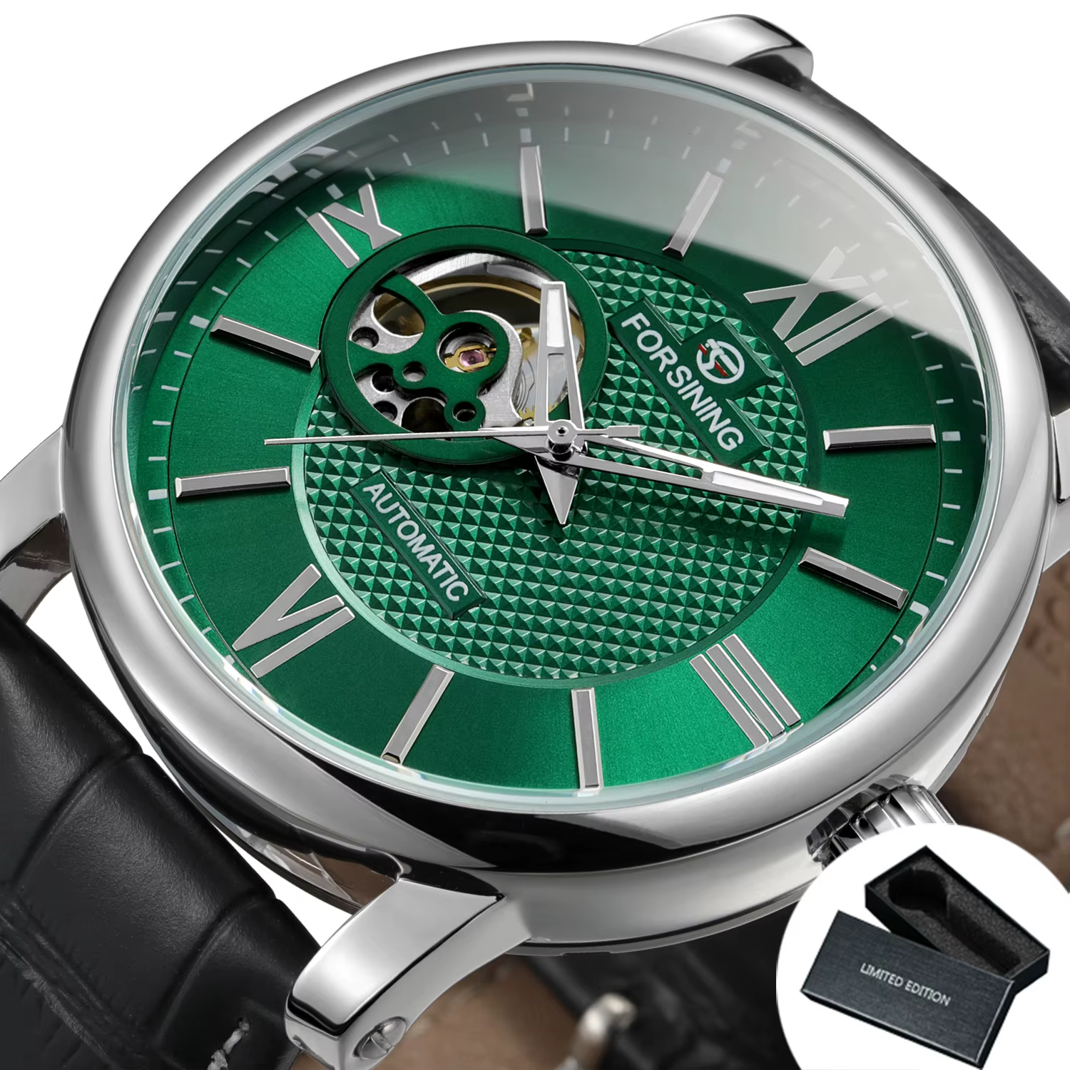 Montre mécanique de mode pour hommes, cadran squelette vert, montres automatiques pour hommes, marqu