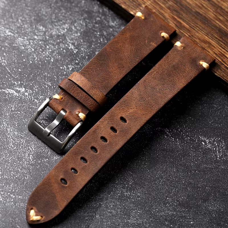 Bracelet de montre vintage en cuir véritable fait main 18 20 22MM, marron foncé, noir, souple, pour
