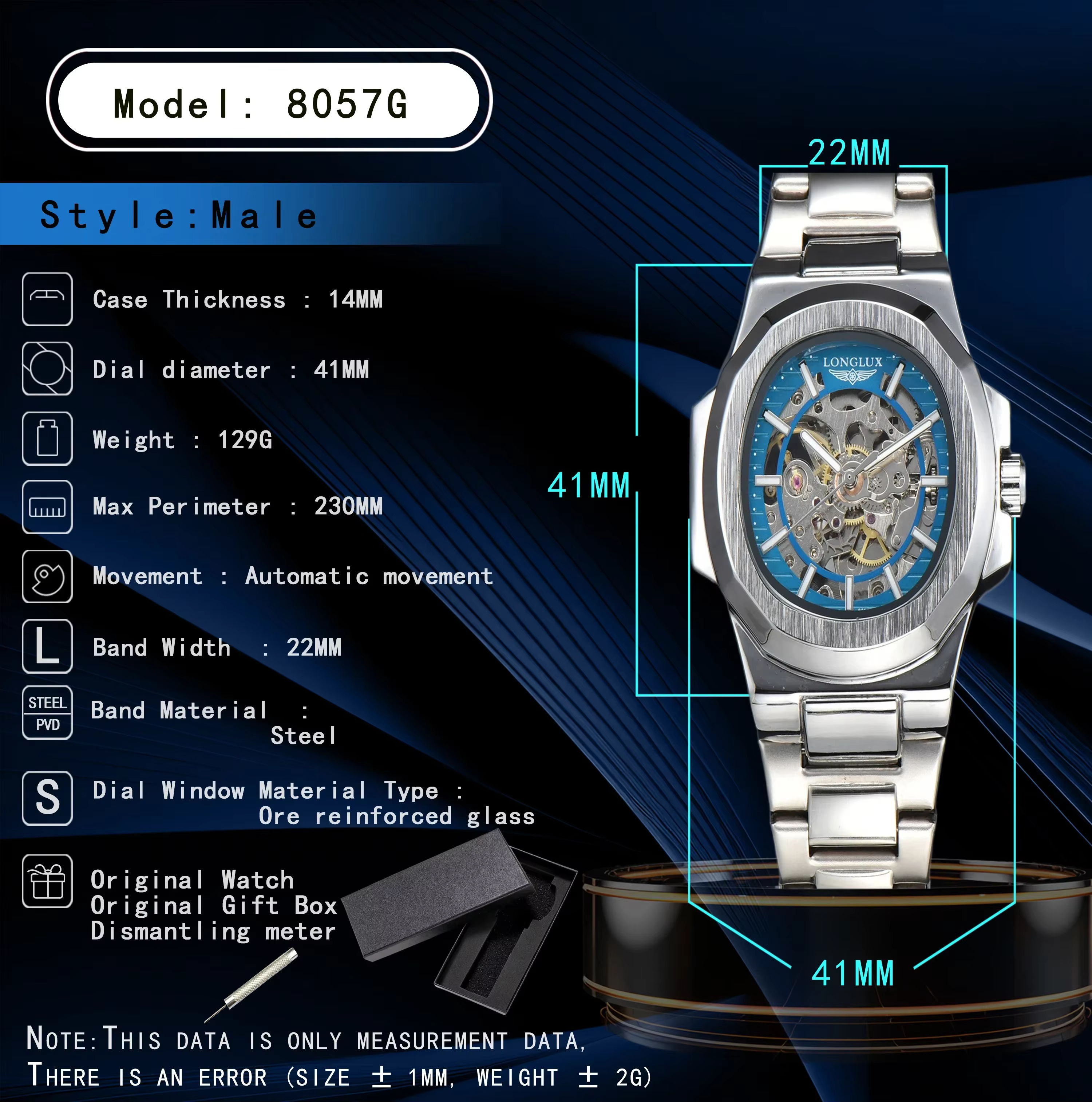 Montre automatique mécanique pour homme LONGLUX, montres de luxe, étanches, squelette, pour affaires