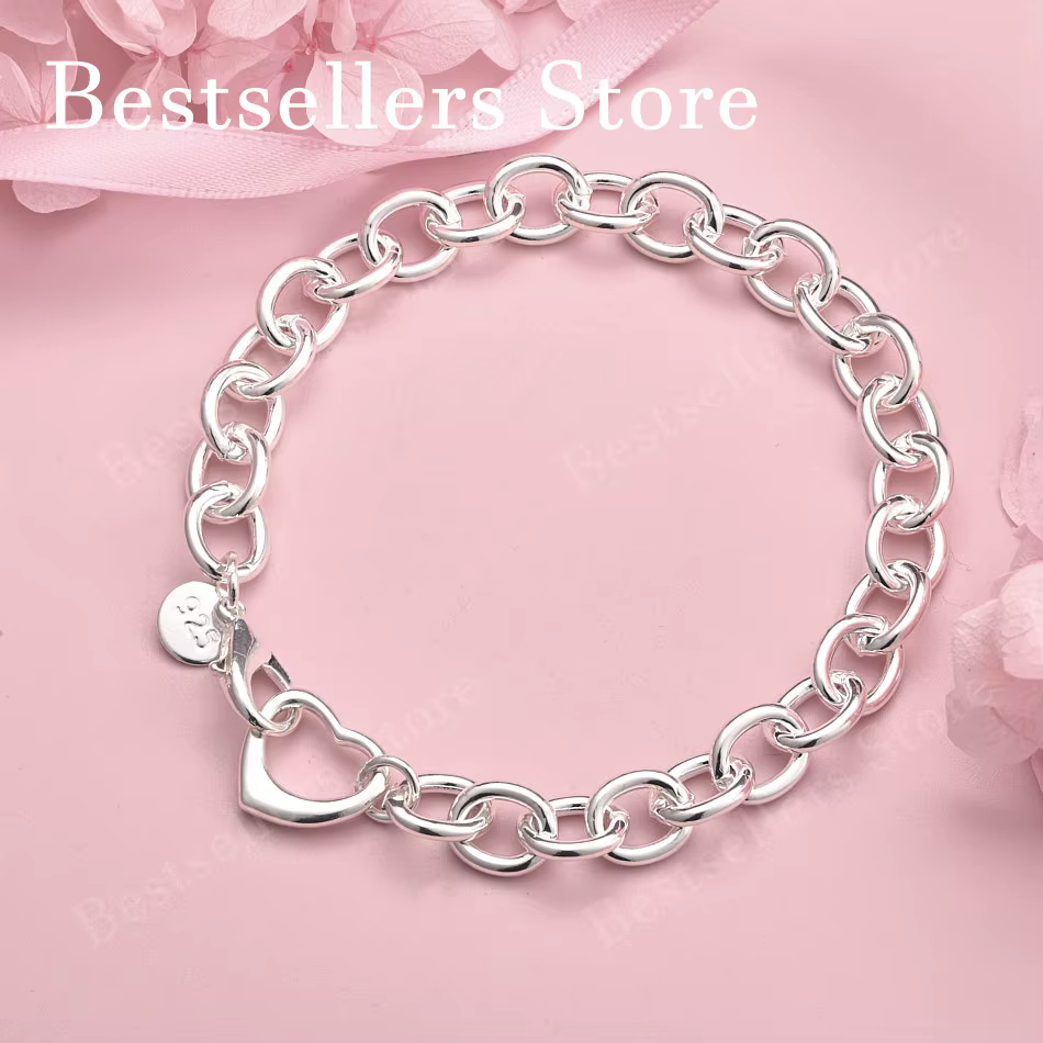 Bracelet minimaliste en forme de cœur en argent sterling 925 de 8 pouces pour les fêtes féminines, l